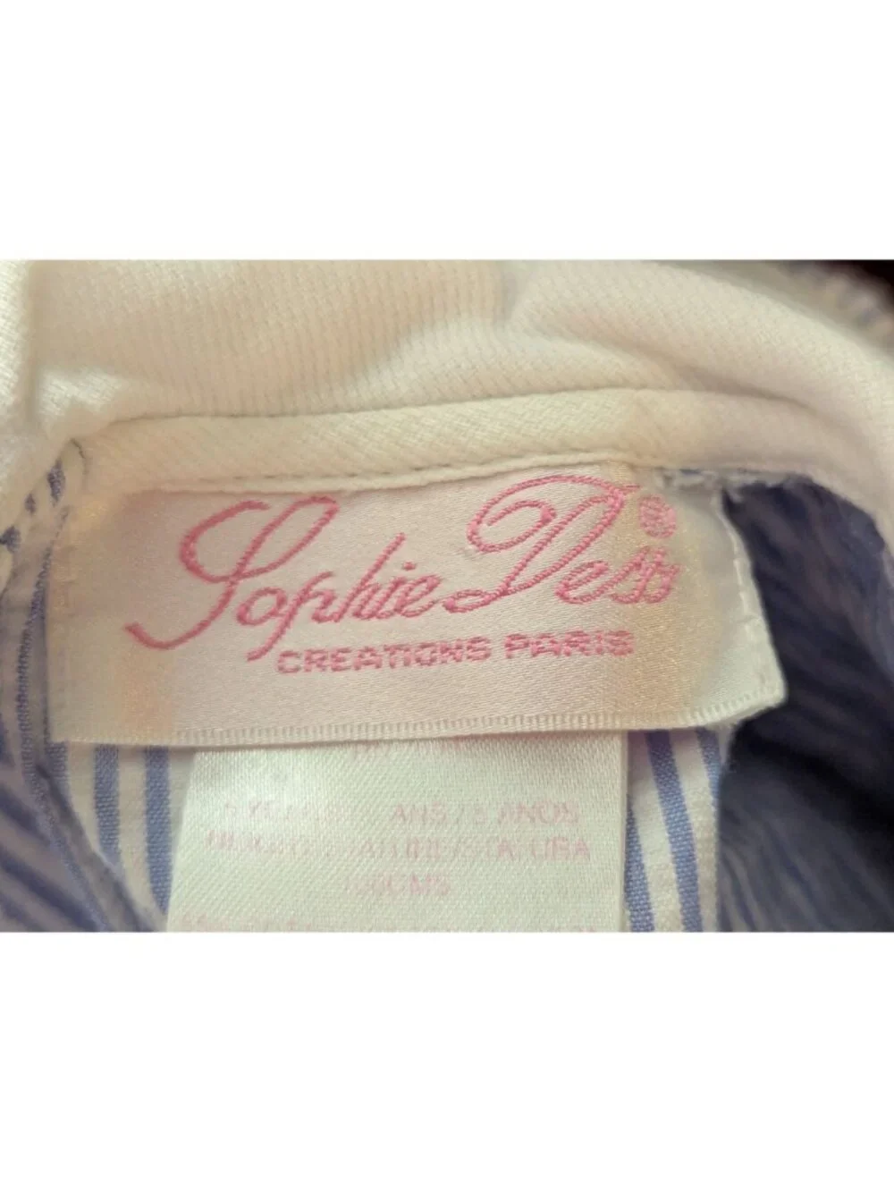 Vintage Sophie Dess Blue & White Striped Smocked Dress With Peter Pan Collar & P